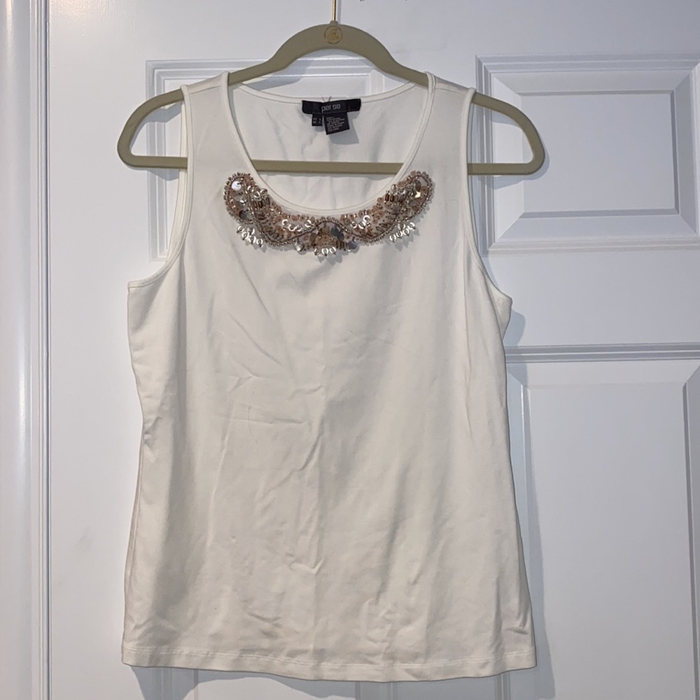 Per Se White Embellished Tank